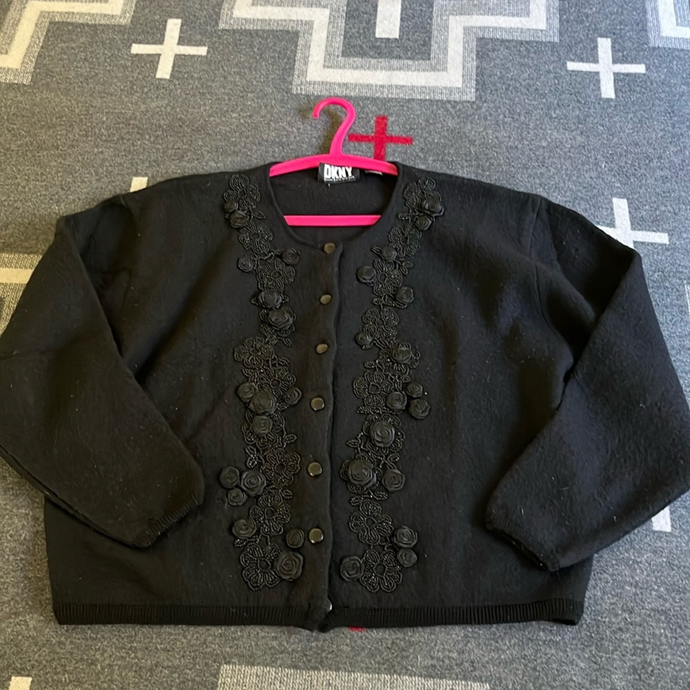 Vintage Donna Karen New York wool beaded cardigan